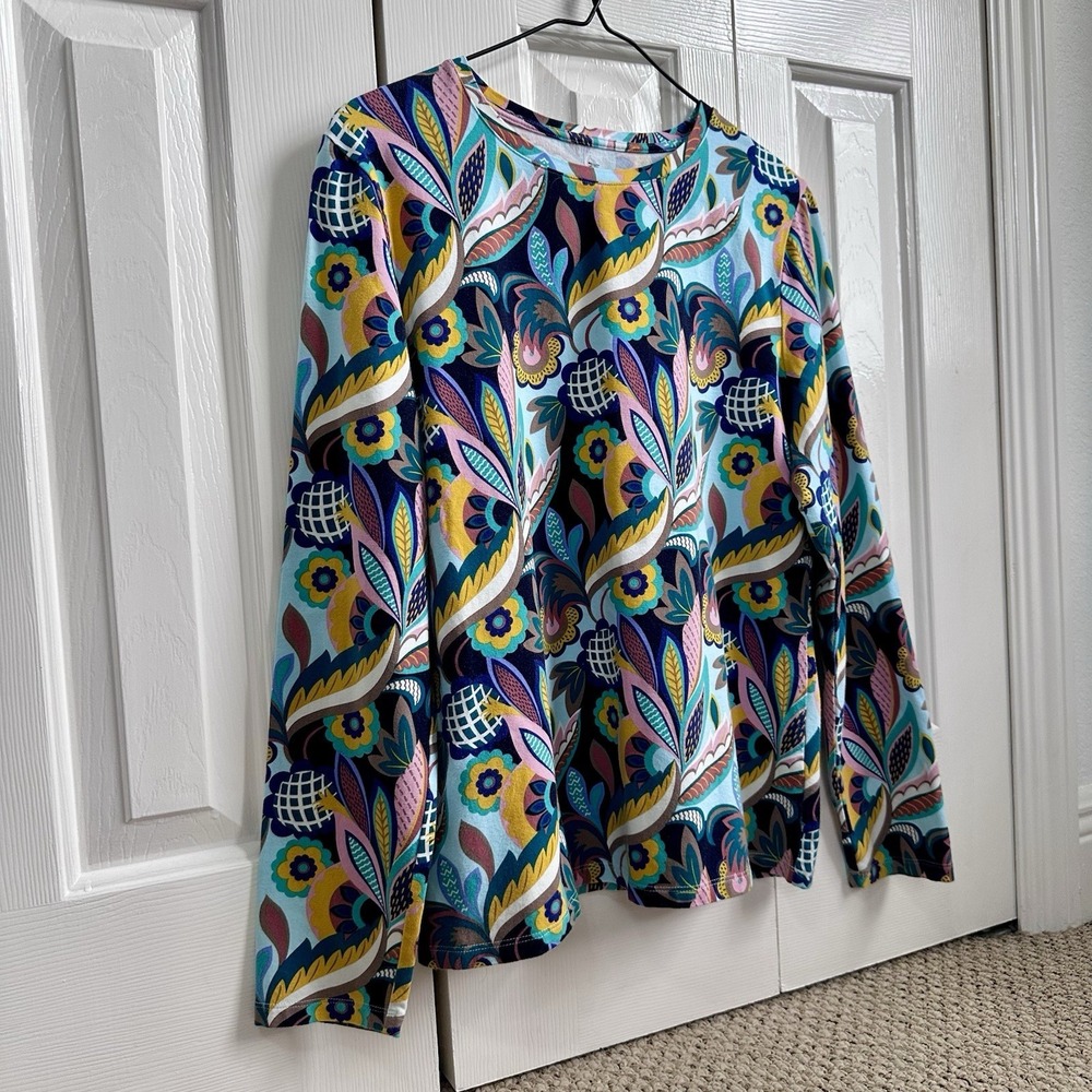 Talbots Women's L Multicolor Floral Knit Lightweight Soft Pullover Long Sleeves - Picture 3 of 9